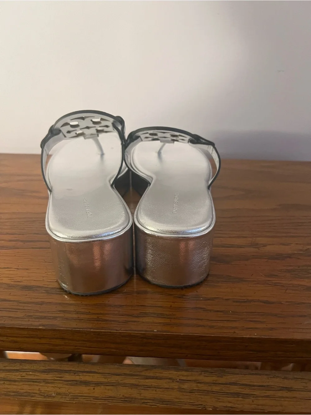 Tory Burch Miller Wedge Metallic Leather Thong Sandals
